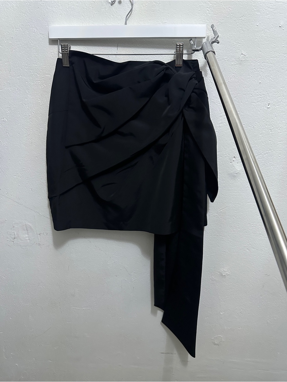 Express Black Asymmetrical Draped Mini Skirt Size 4 NWT